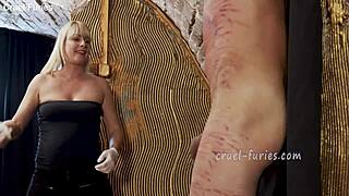 young debtor shows collector real squirt in garden