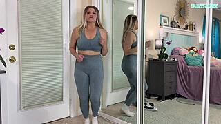 sexy milf gym workout clothes try on haul sfw featuring tabithaxxx.