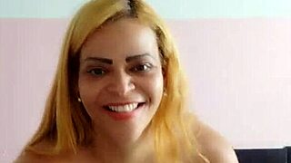 A blonde woman dances naked in a casual everyday setting