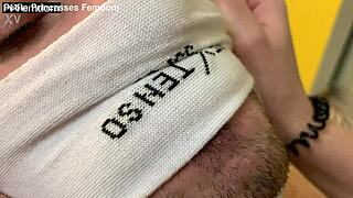 Mistress Sofi’s sweaty socks serve as a collar