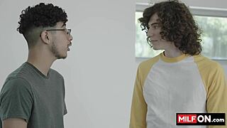 two horny big tit sluts fucking two boys and sucking their monster cocks.