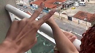 carioca naughty eating the japanese on the hotel balcony hammering her pussy hard pov