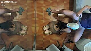 Milf In Pantyhose And High Heels Kneels For Blowjob With Cum Swallowing