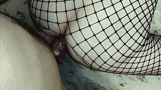 Hot MILF in lingerie, sexy stockings, passionate home sex