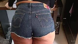 Beautiful Girl In Sexy Shorts With Tan Lines