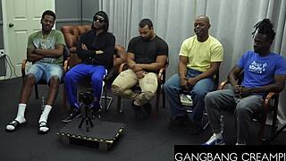 Milf in Glasses Gets Mouth and Pussy Pounded in Gangbang Creampie