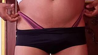 Modeling wife's nylon panties with dildo