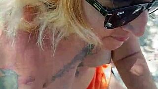 Mexican puta shows tits and ass in public and sucks