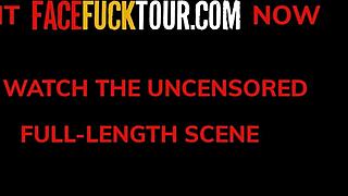 Slutty big tits Latina babe swallows huge cock in rough face fucking