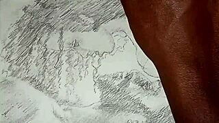 Couple in lingerie engages in artistic foreplay sketch