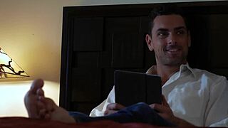 Scarlet Red watches her stud cum all over her sweaty tits