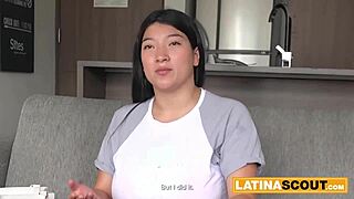 massive tits latina bbw slut hints at rough deep throat blowjob in casting interview.