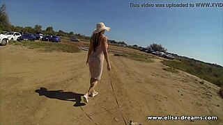 Blonde Milf Flashes Naked Under Transparent Dress In Public.