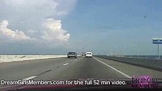 Topless Flashing Over Skyway Bridge In Convertible!