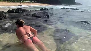 Milf gets her big tits fucked by monster cock outdoors in public POV