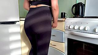 Stepson caught off guard banging pregnant stepmom in kitchen