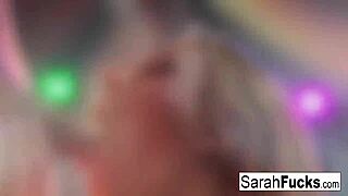 Blonde milf Sarah shows off her cocksucking skills