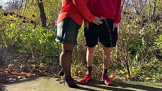 Mother-in-Law Grips My Dick Outdoors During a Pee Break