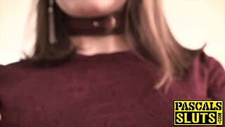 Sub Girl With Big Boobs Rides With Leash Around Neck.