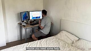 gamer girl deals with compromising situation with stepbro