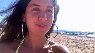 crazy girl 18 yo pees on public beach right in her panties, wets them and goes to sunbathe