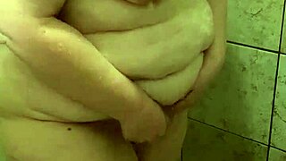Curvy bbw wife feels exposed bathing in shower