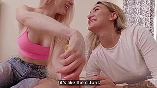 Two blondes battle to please a massive shaft.