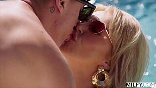 busty blonde milf laura bentley enjoys time with pool boy