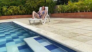 Naughty Redhead ANDY ROSE Tastes And Rides Big Cock In The Pool