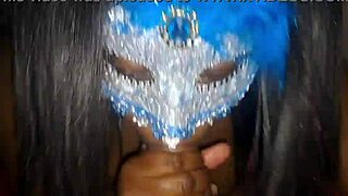 masked ebony gives blowjob, swallows cum