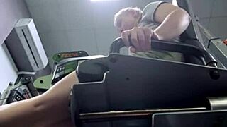 Amateur 18-19 yo with big tits masturbates to extreme squirting outdoors at the gym