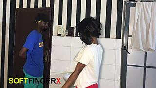 beautiful young ebony woman uses rose in bed