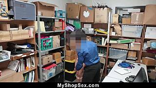 Young teen thief bent over in office for hardcore cowgirl