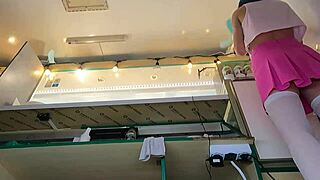 super sexy slim eighteen 18+ years old chick working in pear thongs and braless