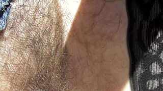 See this hairy mature flashing in the car outdoors?