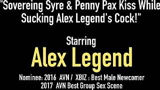 Sovereign syre takes a facial cumshot in a bisexual threesome with deepthroat and handjob