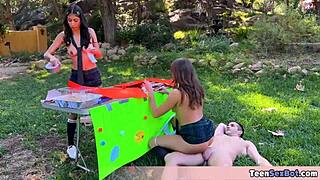 Cute Teen 18+ in Uniforms Offers Free Pussy Stand at University. Outdoor Group Fetish Fun.