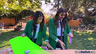 Cute Teen 18+ in Uniforms Offers Free Pussy Stand at University. Outdoor Group Fetish Fun.