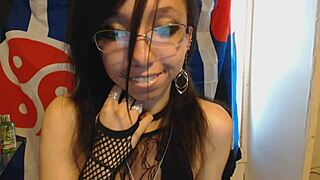 Young Goth Plays With Huge Puffy Nipples In Dark Red Lipstick.