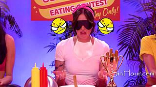 Dkye Gets Her Strapon Wet At Hotdog Eating Contest With Latina Lesbian Face Sitting