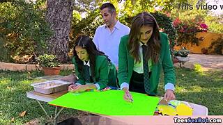 Cute Teen 18+ in Uniforms Offers Free Pussy Stand at University. Outdoor Group Fetish Fun.