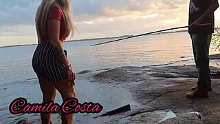 She gives the unknown fisherman a complete experience on the red