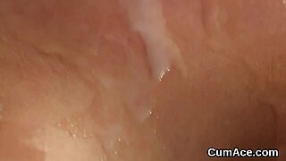 Nasty babe gets sperm load on her face sucking all the sperm