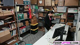 teen 18+ caught giving blowjob to burglar in the shop office 😱