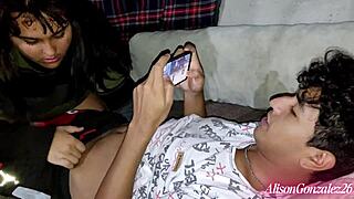 stepmom helps tired stepson with young 18+ sex and big tits handjob