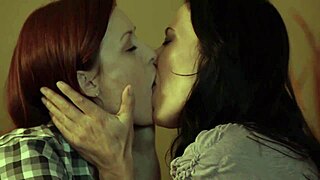 Hot lesbian couple engages in intense licking and kissing, ripping clothes and reaching orgasm.