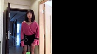 Asian Ladyboy Masturbates Her Dick, Flashes Woman, And Cums