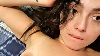 The latina babe masturbates after sex and squirts all over the bed