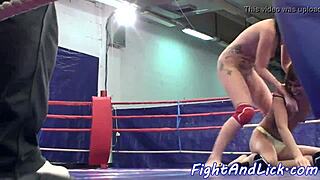 Euro babes wrestle naked, licking shaved pussies in lesbian oral fun.