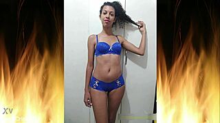 beautiful brunette flashing in lingerie